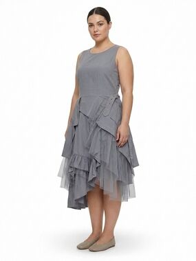 Asymmetric Ruffle High-Low Dress in Gray
